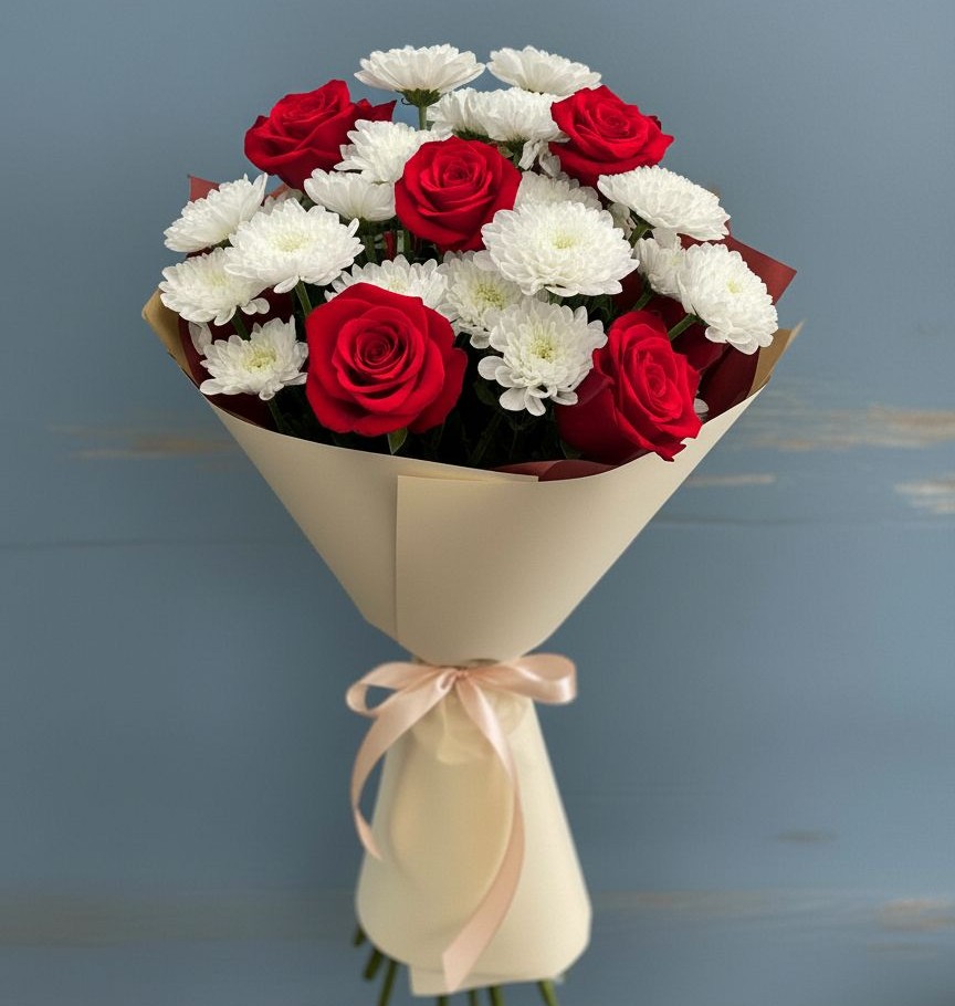 Букет цветов из: Розы и Хризантемы в Приморско-Ахтарске