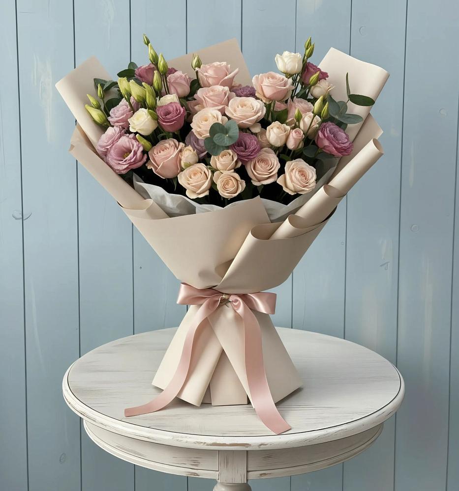 Букет цветов из: Розы и Лизиантусы в Приморско-Ахтарске