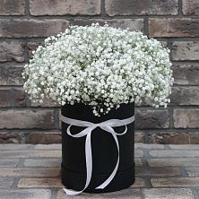 Цветочная композиция из Гипсофила в шляпной коробке в Приморско-Ахтарске