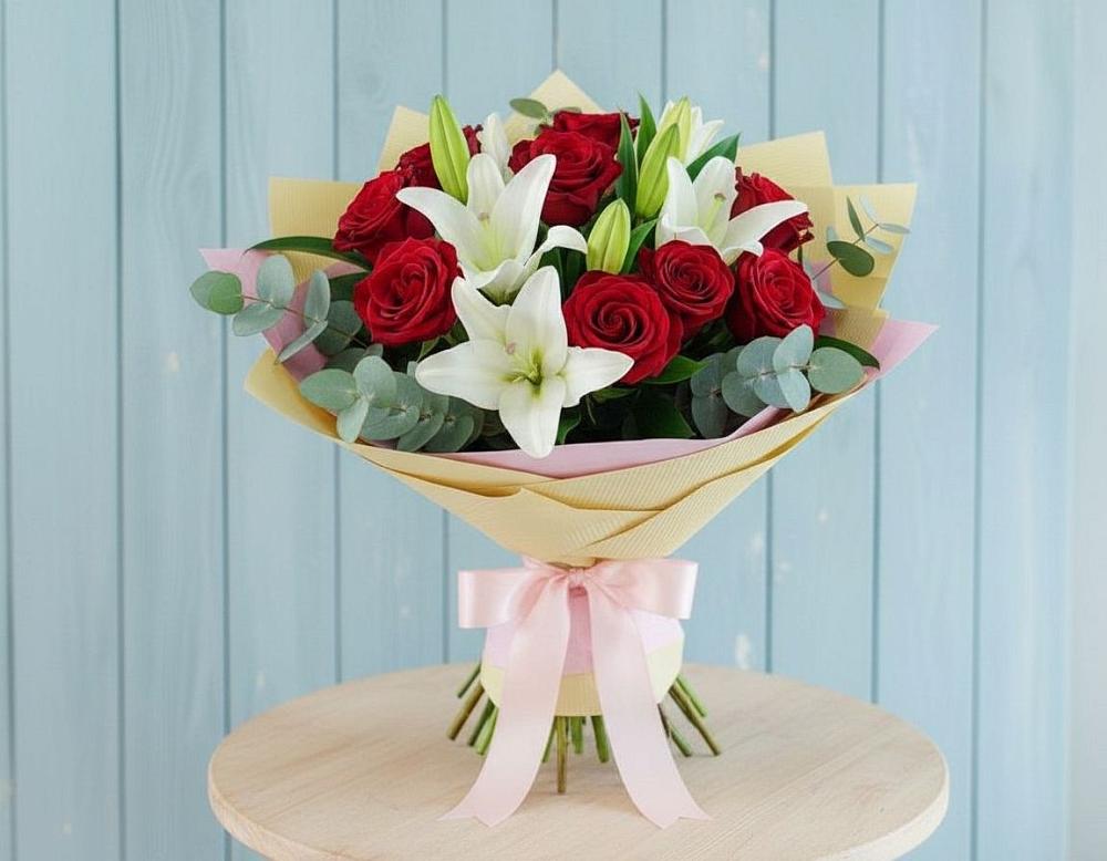 Букет цветов из: Лилии и Розы в Приморско-Ахтарске